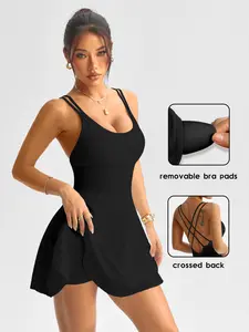 Women's Cross Back Sports Dress, Detachable Pads, Yoga Tennis Fitness, Comfortable Fashion, Spring Summer, Single Piece