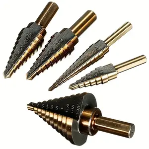 A Set of 5 High-Speed Steel Cobalt Step Drill Bits, Featuring a Triangular Shank with Imperial Straight Slots, Available in Black And Yellow, Packaged in a Bag, Suitable for Drilling Holes in Metal And Wood