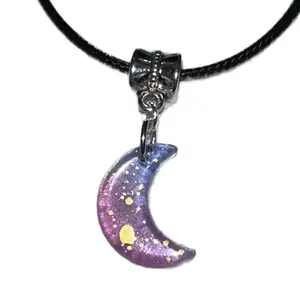 Beautiful Moon pendant Blue/ Purple with gold sparkle Design and Black Cord chain