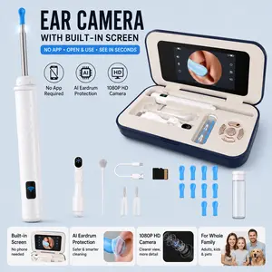 3-in-1 Ear Camera with Built-in Screen, No App Required, 1080P HD Digital Otoscope, AI Eardrum Protection, Rechargeable Ear Inspection Kit for Adults, Kids & Pets