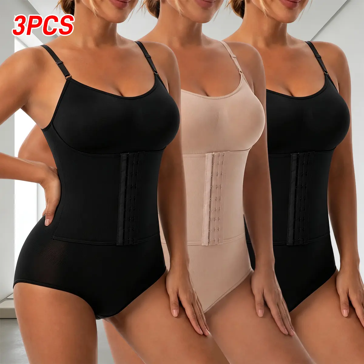 High-waisted tummy control and butt-lifting one-piece shapewear bodysuit with straps; seamless, breathable, form-fitting design; suitable for everyday wear, parties, postpartum recovery, slimming body shaper