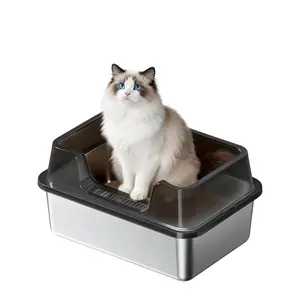 Garvee Extra Large Stainless Steel Cat Litter Box, High-Sided Open Litter Pan with Detachable Wall, Easy Clean Anti-Scatter Metal Litter Box for Large Cats & Multi-Cat Homes-white 7