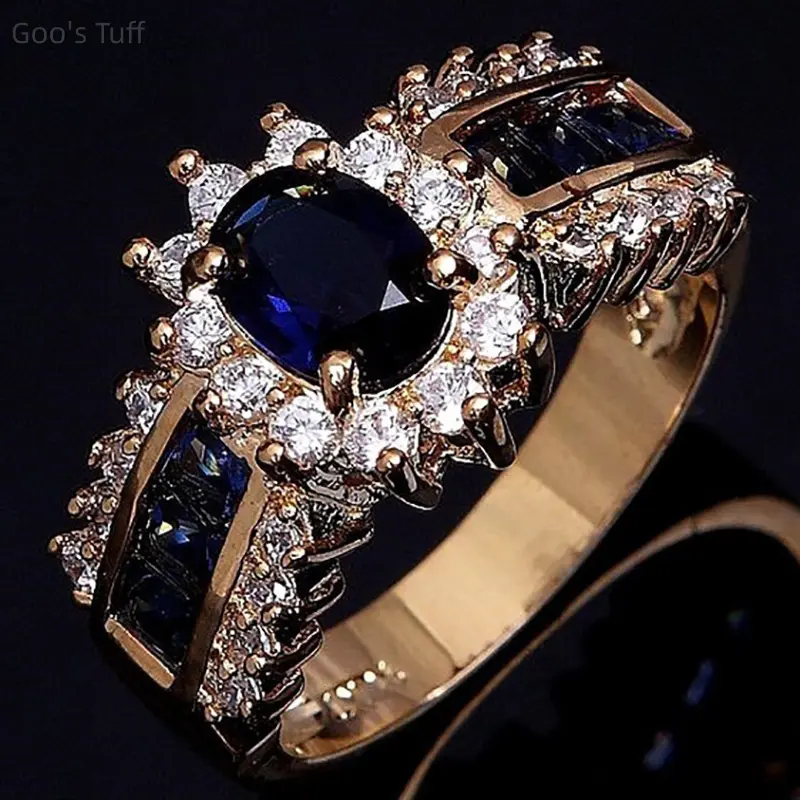 Unisex Couple Finger Rings, Mixed Blue-Red Cubic Zirconia Inlaid Band, European Classic Craft Fashion Jewelry for Daily Casual Wear