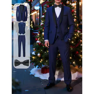 Men's 4-Piece Shawl Lapel Tuxedo Suit Set with Black Bow Tie, 5 Colors