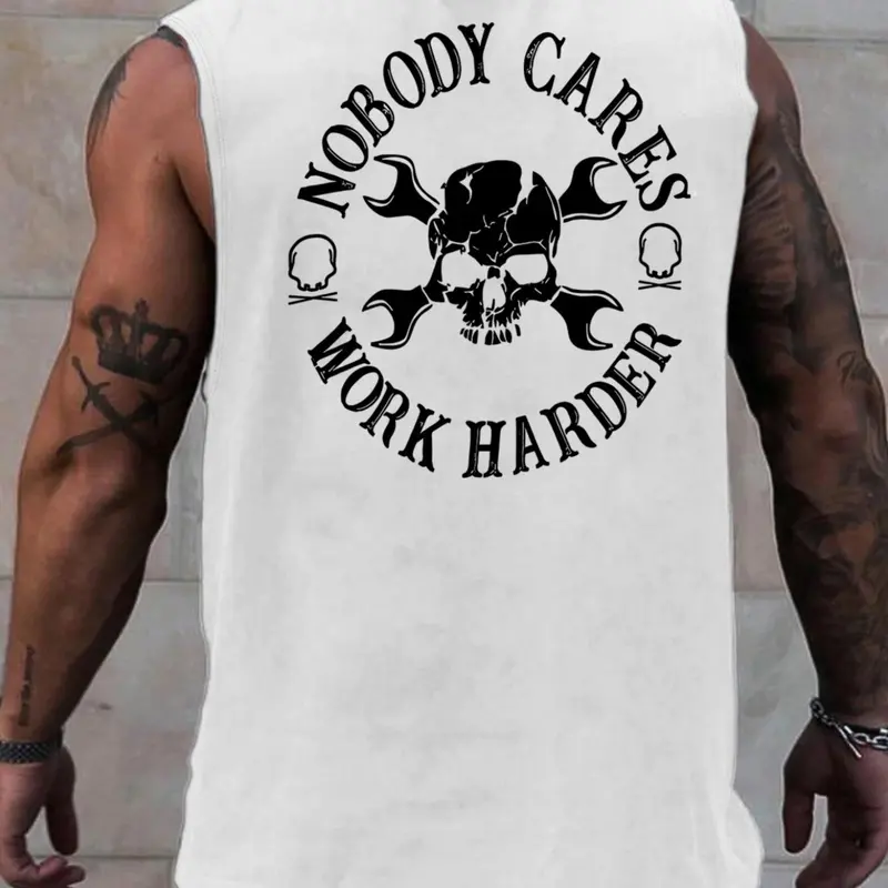 Men's Regular Fit Skull & Letter Print Graphic Tank Top, Casual Comfy Sleeveless Sport Top for Summer, Fashion Men's Clothes for Daily Wear, Socks, Halloween, Workout Tank, Tank Tops Workout, Tank Shirt
