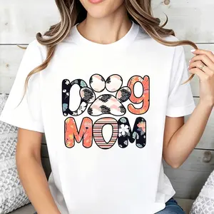 Casual Style Women's T-Shirt Dog Mom Floral And Paw Print Design Spring Summer Wear Perfect Gift For Dog Lovers