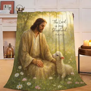 Christian Jesus Lamb Blanket Super Soft Warm Fluffy Fleece Flannel Religious Bible Throw Blanket Cozy Fuzzy Plush Stuff Bedding Blankets Gifts for Women Ki