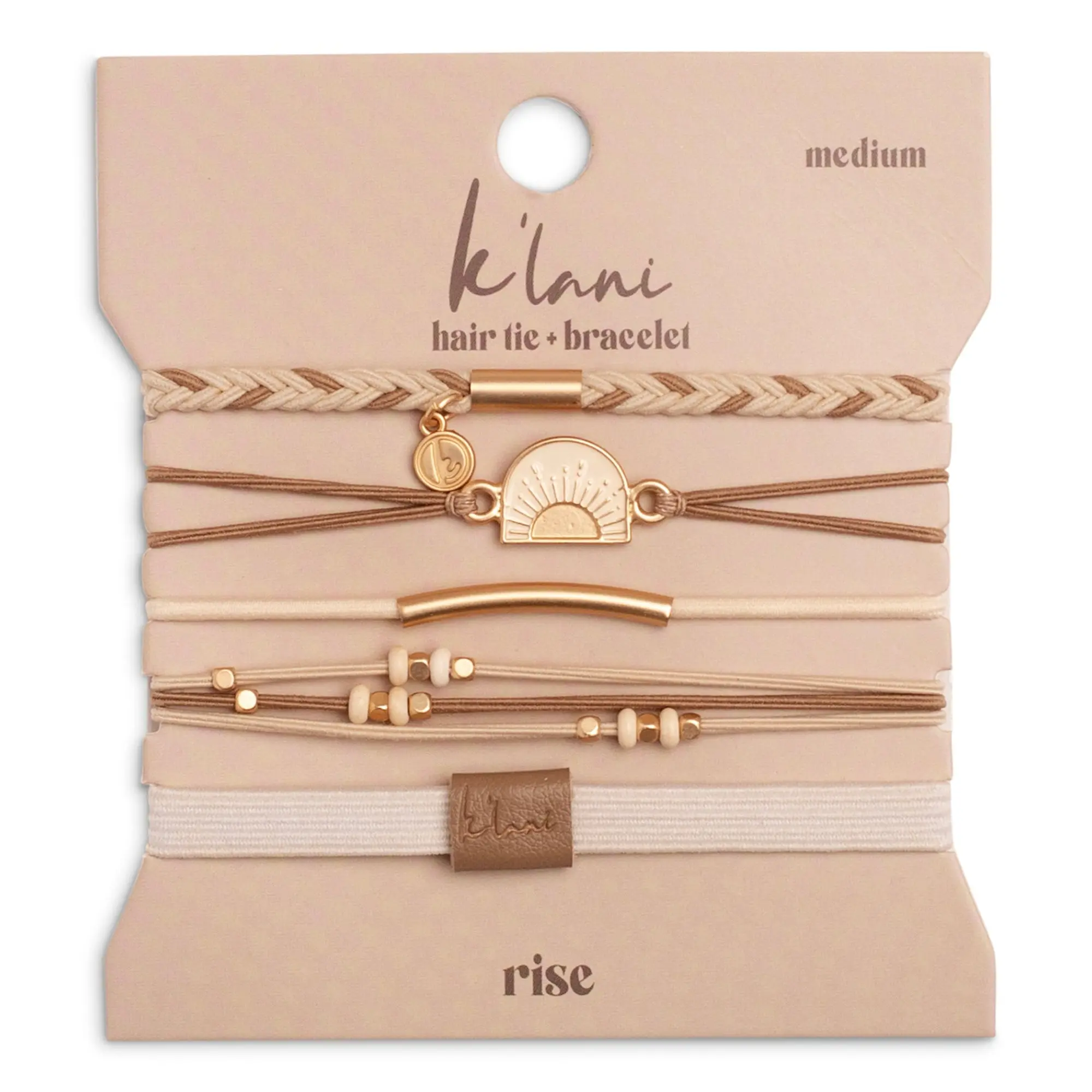 "Rise" Cream and Tan With Gold & Sun Accents Hair Tie Bracelets