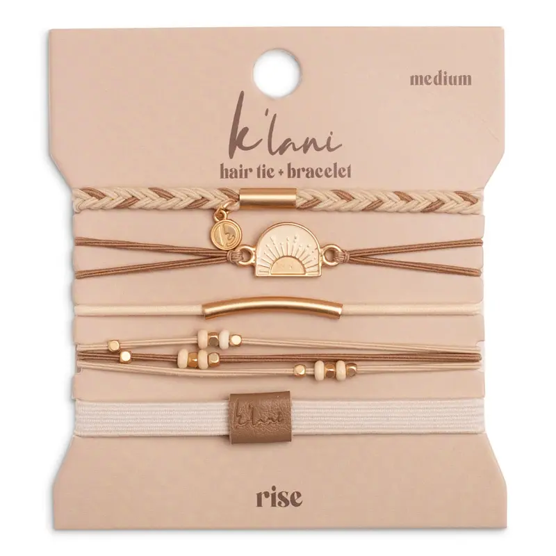 "Rise" Cream and Tan With Gold & Sun Accents Hair Tie Bracelets