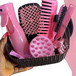 Hair Accessories Set - Pink Colorful Collection of Combs, Brushes, and Hair Tools for Styling and Care