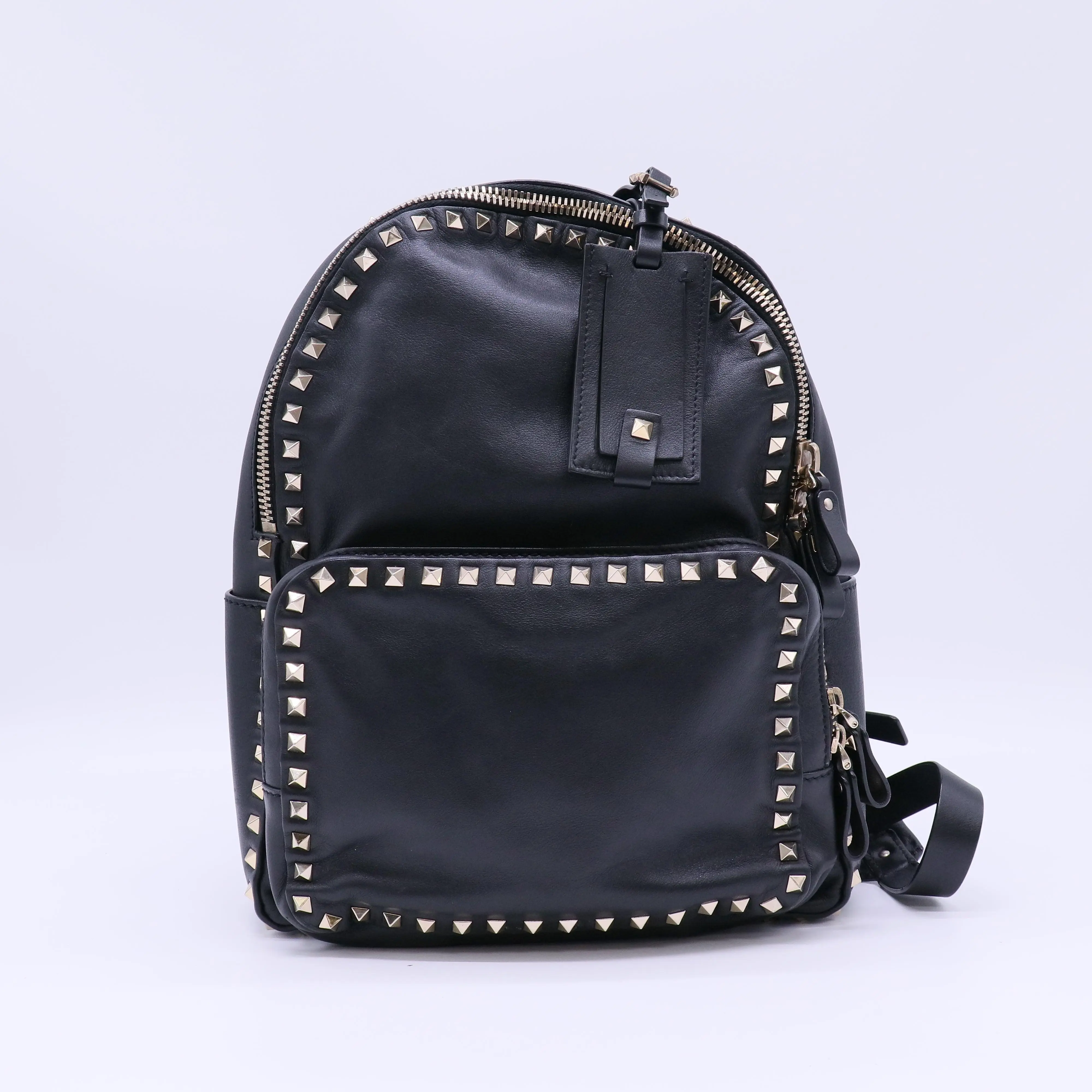 Pre-owned Valentino Leather Backpacks Garavani Smooth Rockstud Backpack Black B22451