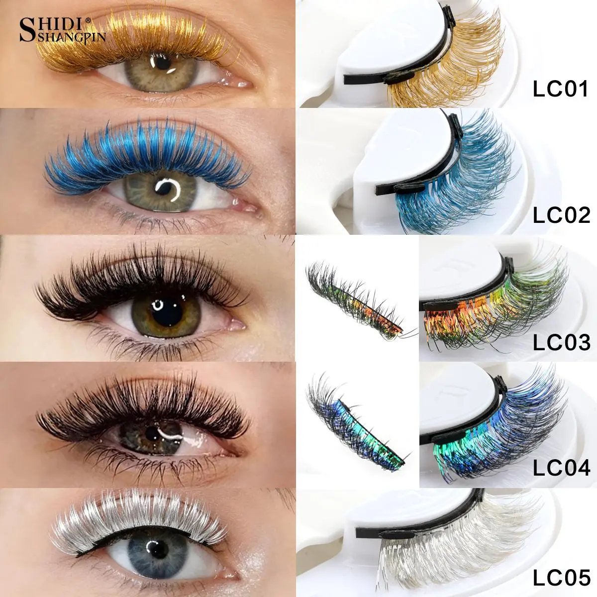 New Glitter Colored Magnetic Eyelash Reusable Faux Mink False Eyelashes Set with Magnetic Tweezers Dramatic Cosplay Party Makeup