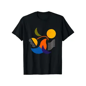 Men's Geometric Pattern T-Shirt - 100% Cotton Crew Neck Short Sleeve, Vibrant Abstract Print Casual Top, Machine Washable Four Seasons Comfortable Style, Artistic Design Breathable Fabric Summer Clothing Classic Cotton Tee Casual Short-Sleeve Fun Shirts