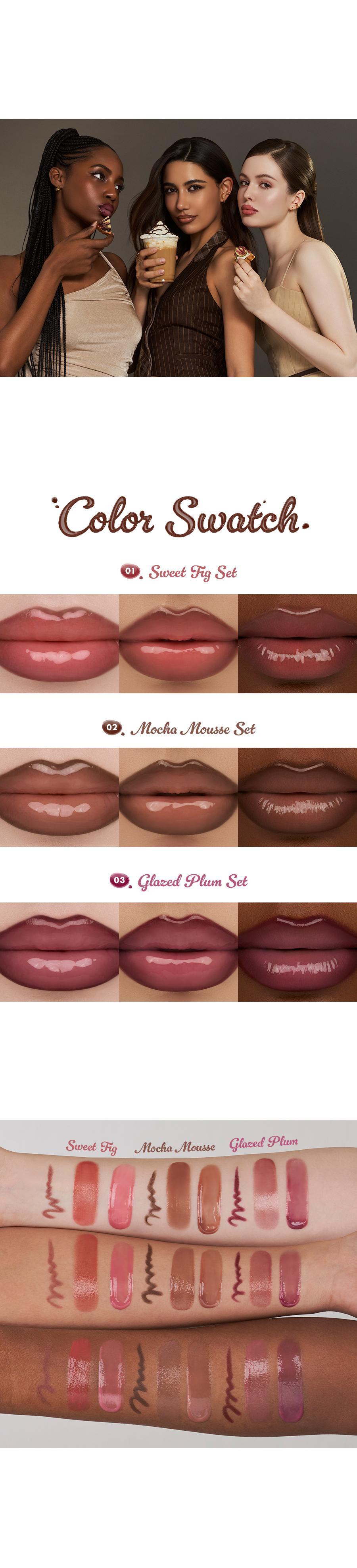 Volume Hack Trio Sweet Fig Set | Lip Combo for Plump, Hydrated & Glossy Lips | 3-in-1 Kit (3 Shades, Lip Mate Pencil 0.5g, Melting Balm 3.5g, & Color Gloss 4g)