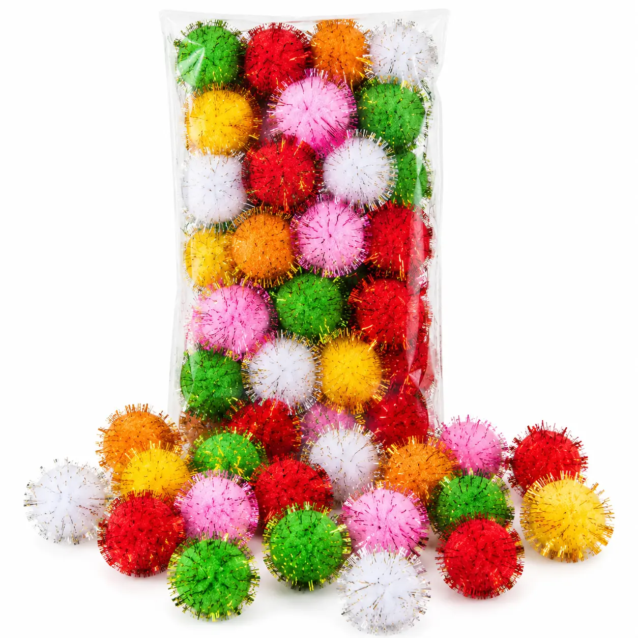 30PCS Sparkly Crafting Pom Poms, Soft Plush Glitter Balls for DIY Projects & Christmas Decorations, Multicoloured Art Supplies for Classroom Activities & Cat Toys, Ornaments