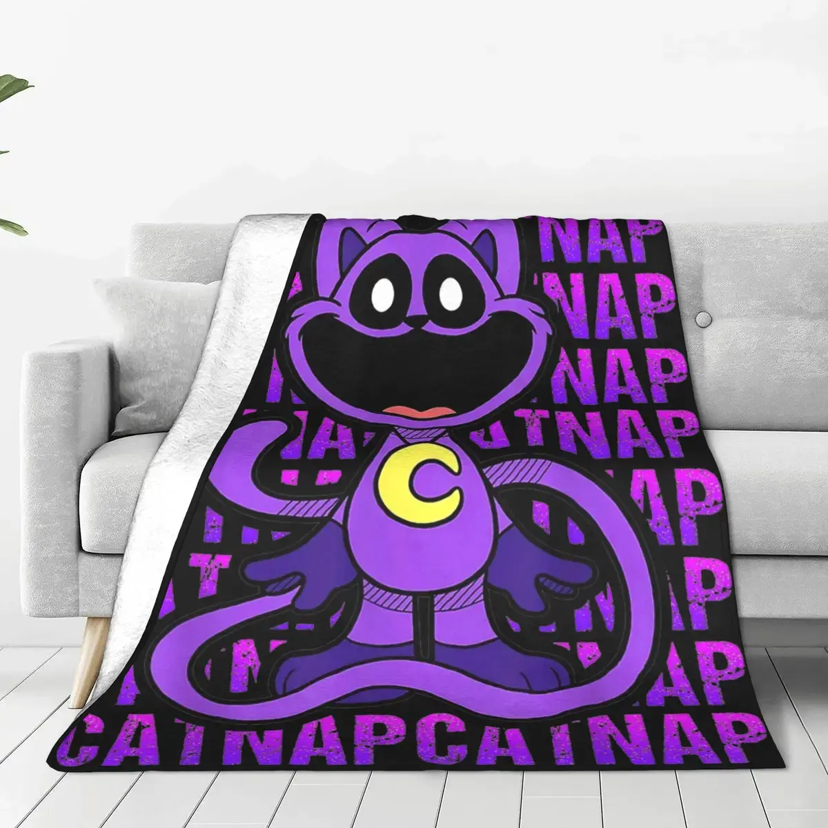 Premium Fleece Flannel Smiling Catnap Throw Blanket - Fluffy Soft, Lightweight, Funny Cartoon Design - Sofa Use, Decorative for Movie Night, Baby Shower