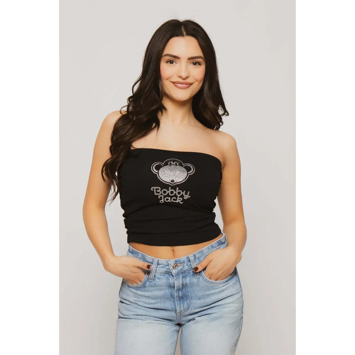 BJ Logo - Bobby Jack Rhinestone Tube Top - Black