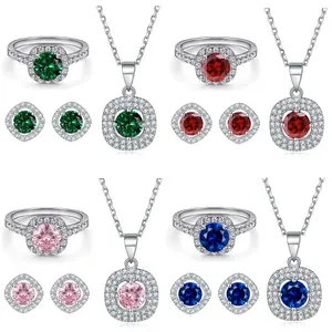Exquisite artificial gemstone set: s925 sterling silver zircon ruby earrings, aquamarine necklace, pink diamond ring, three-piece jewelry set.Suitable for parties and dances, holiday gifts, and gifts for couples