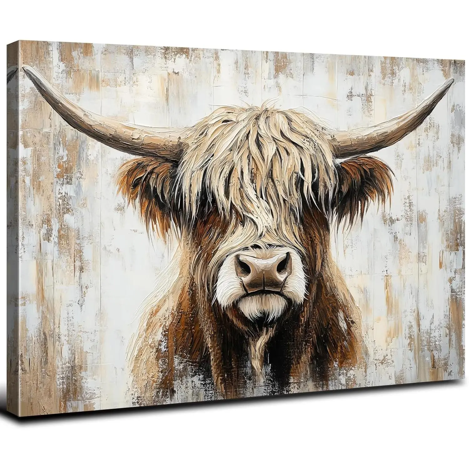 Vintage Highland Cow Print Wall Art - Vintage Art Graphic, Wall Prints, Farmhouse Country Western Canvas Painting for Living Room, Kitchen Home Decor Supplies, Home Supplies, Farm-Themed Prints
