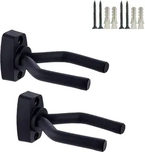 Guitar Wall Mount Hanger 2 Pack, Guitar Hanger Wall Hook Holder Stand Display Black with Screws - Easy to Install - Fits All Size Guitars, Bass, Mandolin, Banjo, Ukulele USB MIDI Electric Drum Set Cymbals