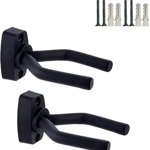 2 Pack Guitar Wall Mount Hanger Set - Rubber Pads Protection, Adjustable Arms, Screw-In Easy Installation, Gear Accessories for All-Size String Instruments, Bass, Mandolin, Banjo, Ukulele