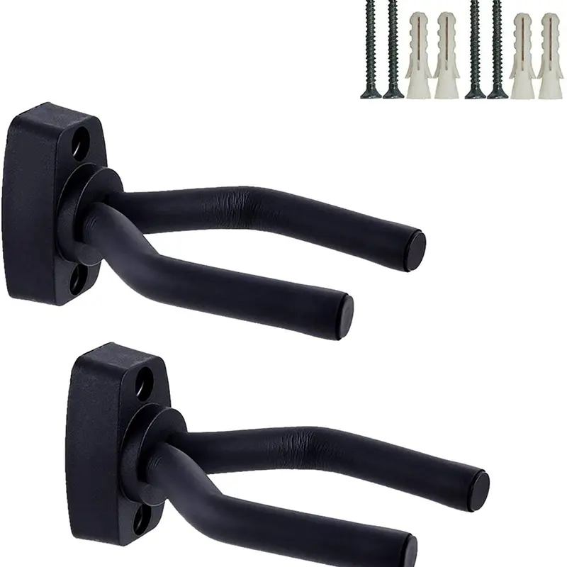 2 Pack Guitar Wall Mount Hanger Set - Rubber Pads Protection, Adjustable Arms, Screw-In Easy Installation, Gear Accessories for All-Size String Instruments, Bass, Mandolin, Banjo, Ukulele