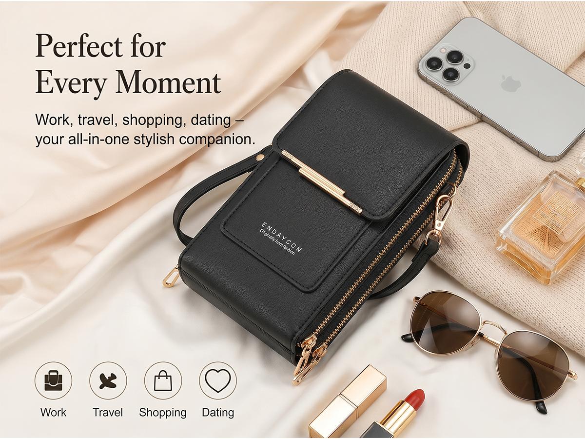 Women's 2026 Trendy Minimalist Elegant Touchscreen Crossbody Phone Wallet Bag - Crossbody Bags for Women, Multi-Card Slots, Coin Pouch, Adjustable Strap, Water-Resistant - Shopping, Travel Use, Multi-Color Gift Accessory
