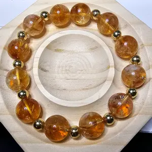 Natural Yellow Citrine Crystal Large Bead Bracelet 12mm 7" stretch bracelet