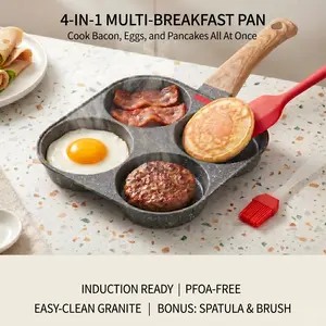 Multifunctional Non-stick Egg Skillet 4-in-1 Breakfast  for Bacon Pancakes Induction Gas Compatible Aluminium Alloy with Non-Stick Granite Coating - Cookware, Durable Cookware 4way pan