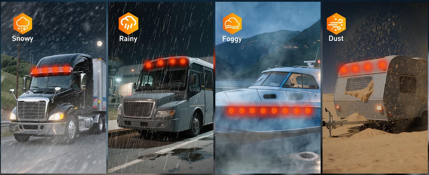 Nilight Watermelon Light 17 LED Triple Function 2PCS Red Lens Stainless Steel Bezel Marker Clearance Strobe Brake Lights 4 Plug IP68 Waterproof for Trailer Truck Pickup Camper RV ATV UTV Boat