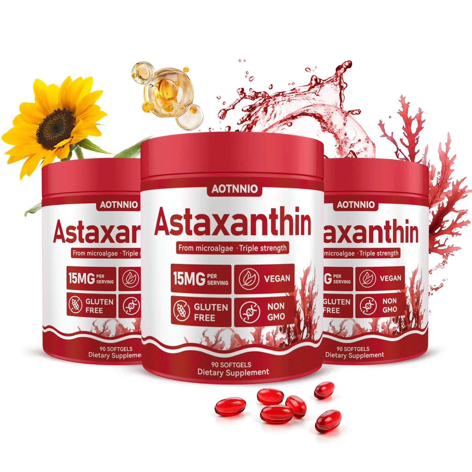 High Potency 15mg Astaxanthin|Haematococcus Pluvialis Capsules|90Capsules|Skin Radiance Support|Strong Antioxidant Protection|Eye & Metabolism Support|Natural Tanning Aid|Fresh Microalgae|Easy to Swallow|Pure Men Women Supplement