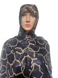 Big Size Silk Khamaar Scarf in Elegant Black with Gold Accents for Versatile Styling Soft Luxurious Look