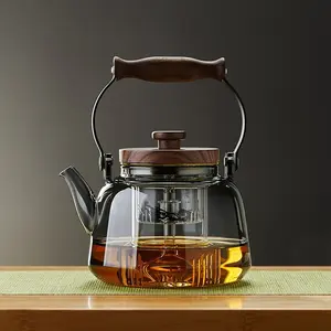 1000ml Large Capacity Glass Steaming Teapot with Handle High Borosilicate Glass High Temperature Resistant Tea-Water Separation for Household Electric Ceramic Stove Water Boiling home accessory Teapot with Infuser pot flower Glass Teapot