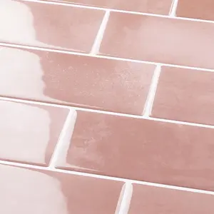 Pink Subway Tile Peel and Stick Backsplash for Kitchen Peel and Stick Wall Tile Stickers 12"x12" Removable  Splash Stick on Tiles for Kitchen Bathroom Shower Laundry Room  5 count