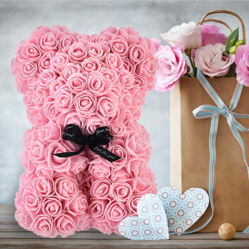Artificial Flowers Rose Bear ,Rose Teddy Bear, Flower Bear Cub, Forever Rose Everlasting Flower for Window Display, Anniversary Christmas Valentines Gift Box Decor