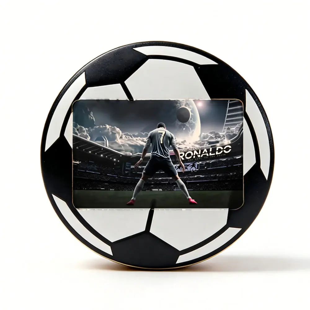 Cristiano Ronaldo Football Theme Soccer Ball-Shape Black and White Photo Frame, Customized Gifts for Football Fans, Home Office Desk Decor, Home Supplies with 24/7 Customer Service, Full Refund Guarantee