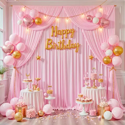 2 Panels Backdrop Curtains 5 x 7ft or 5 x 10ft Wrinkle Free Polyester Drapes for Wedding, Graduation, Birthday Party, Photography Background, Baby Shower, Gender Reveal, Summerwins for happy christmas,friendsgiving,christmas decoration(Stand not included)
