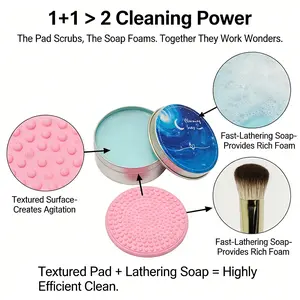 Makeup Brush Cleaning Soap – Solid Cleansing Bar with Silicone Pad, Gentle & Effective Formula in Starry Tin, Valentine's Gift Idea, Mother's Day Present