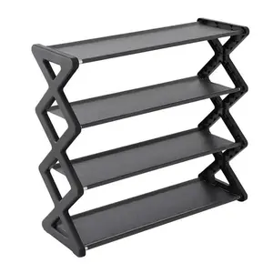 4-Tier Self-Assembly Shoe Rack, Adjustable Multi-Purpose Storage Shelf for Shoes Plants Books, Room Organizer Metal X-Shaped Stand