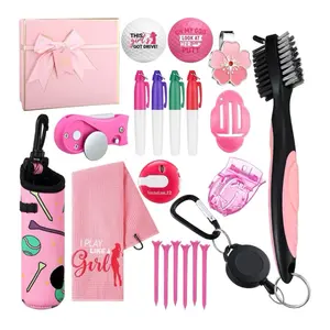21 Pcs Pink Golf Accessories Kit Include Woman Golf Towel Balls Tees Cleaner Brush Divot Tool Retractable Clip Bag Pens Hat Clips Timepiece Scriber Gifts for Women Mother's Day Gift