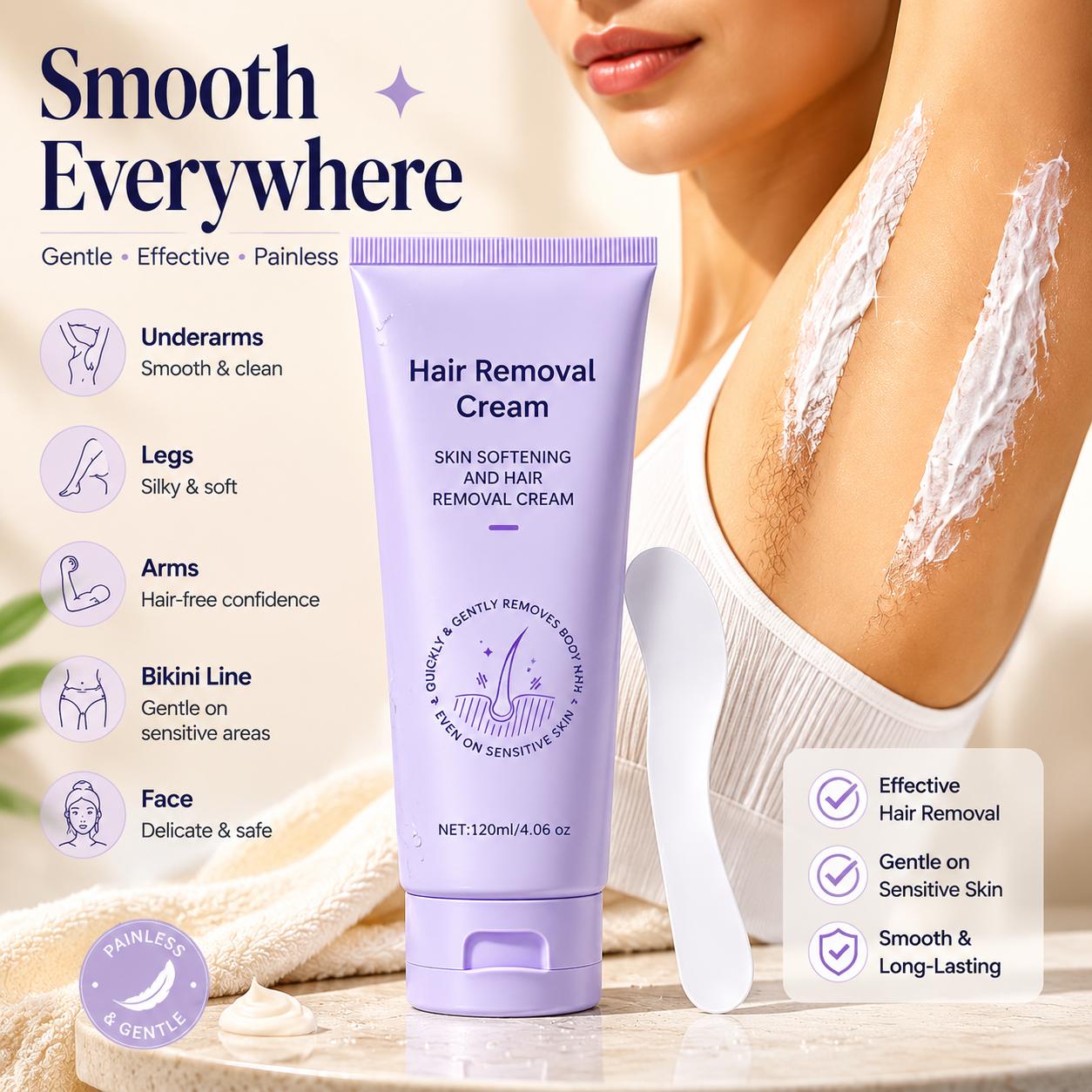 Hair Removal Cream for Women & Men – Face & Body – Smooth Skin in 5-10 Minutes – 2-Pack Most Popular – Fast Shipping