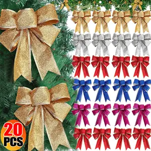 Christmas Tree Ribbon Bow Ornament Red Gold Silver Large Bow Xmas Tree Hanging Pendent Home Party Gift Box Wreath Decoration Wedding Garland