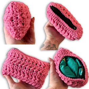 Pink & Green Crocheted Stash Bag - Handmade Durable Padded for glass pipes raw pouch protect your piece