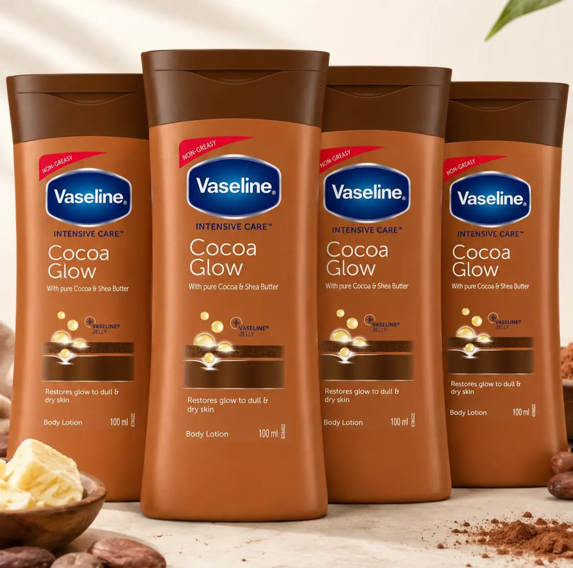 Vaseline Intensive Care Cocoa Glow Lotion Value Bundle (100ml / 3.4oz) Non-Greasy Body Moisturizer with Pure Cocoa & Shea Butter Multipack Set