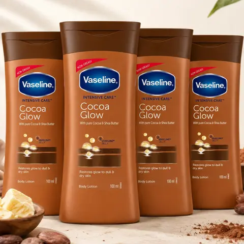 Vaseline Intensive Care Cocoa Glow Nourishing Body Lotion Value Bundle (100ml/3.4oz) - Fast Acting, Non-Greasy Hydrating Body Care Product with Pure Cocoa & Shea Butter, Daily Skin Moisturizing for All Skin Types, Restores Radiance, Delightful Scent