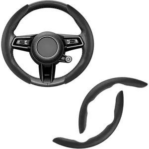 Nappa Leather Steering Wheel Cover, 2 count Segmented Wheel Protector, Universal 99%  Wheel Cover (Black)