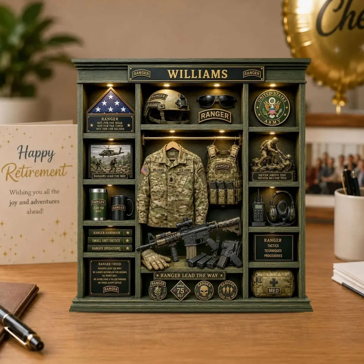 Personalized Army Ranger Display, Custom Soldier Name Sign, Ranger Retirement Gift, Military Service Keepsake, Veteran Desk Decor