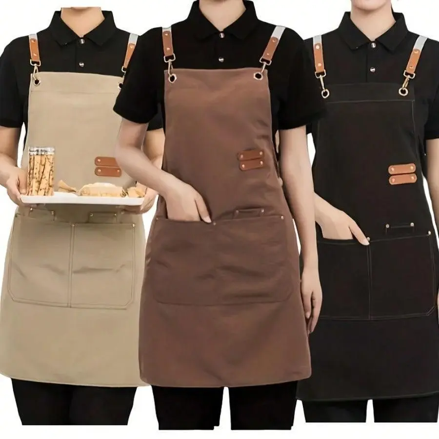 Chef Apron with Pockets and Adjustable Straps - Ideal for Cooking and Baking,[Durable Apron] Multi-Pocket Apron | 1pc | Polyester Blend | Adjustable Strap | Coffee Bars, Restaurants | Stylish Workwear | Durable