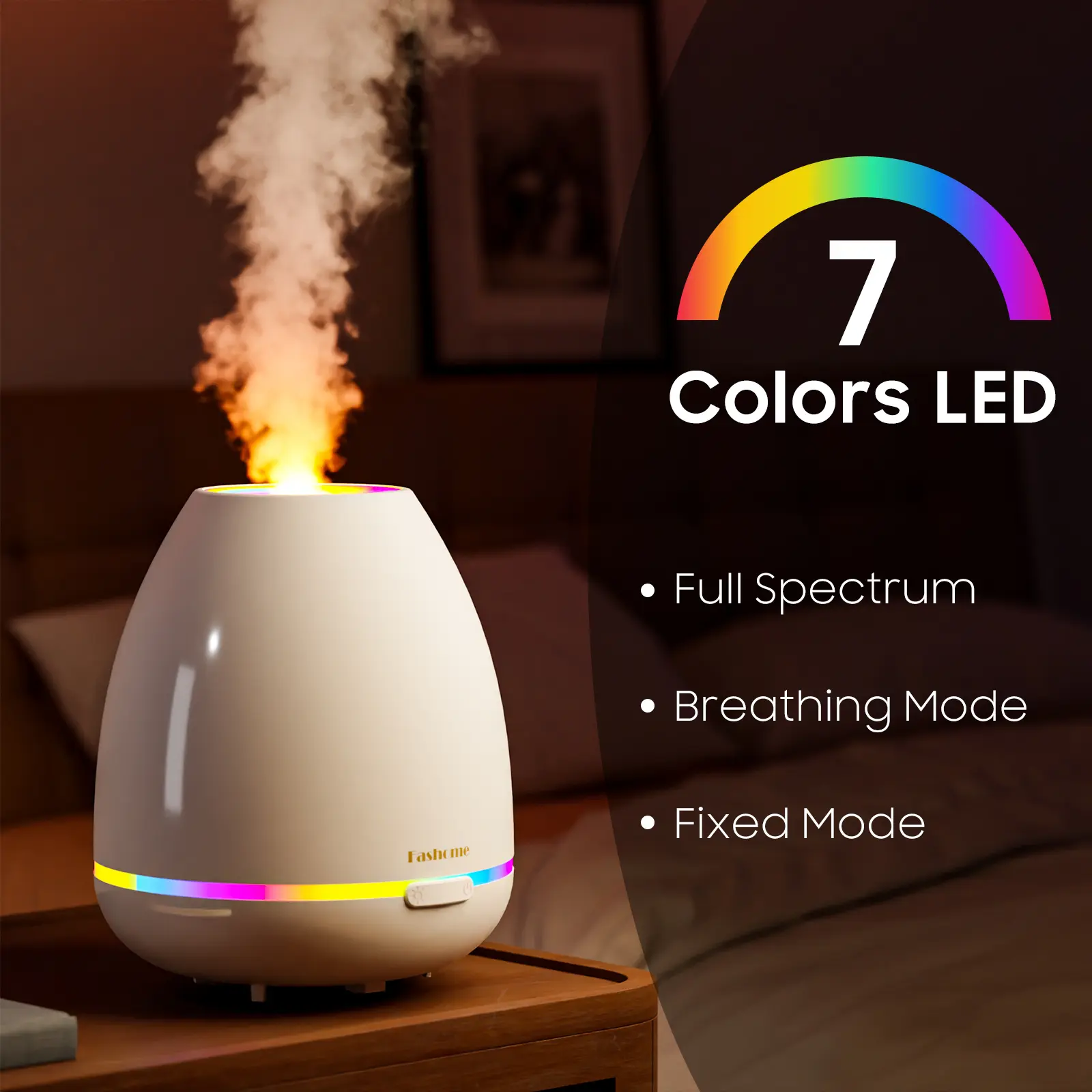 Fashome 300ML Large Capacity Essential Oil Diffuser - Cool Mist Humidifier with 7 Color LED Lights, Flame Effect, Compact Tabletop Room Decor, US Plug Desktop Aromatherapy Machine