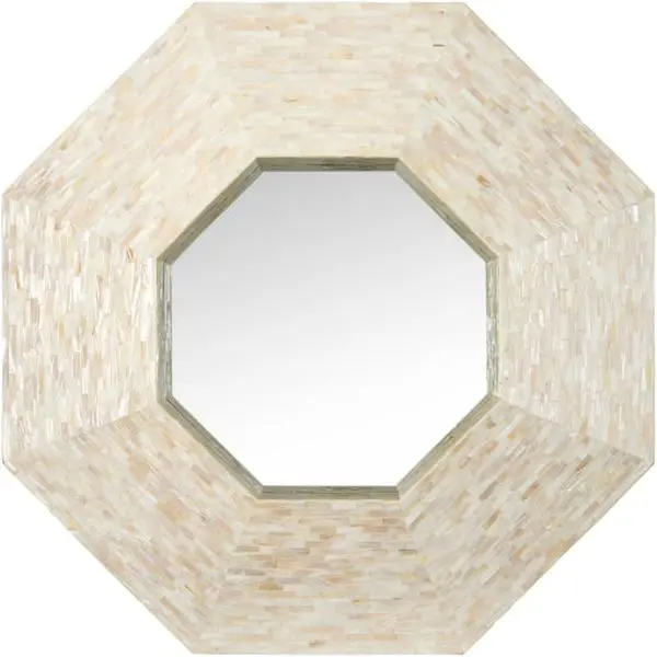 Iridescent Octagonal Beveled Shell Frame Wall Mirror, Ivory